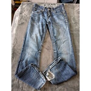 Buckle Black Five Fit Mens Jeans 27x32 Blue Medium Wash Straight Leg Distressed